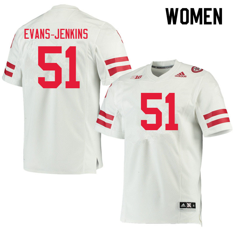 Women #51 Justin Evans-Jenkins Nebraska Cornhuskers College Football Jerseys Sale-White